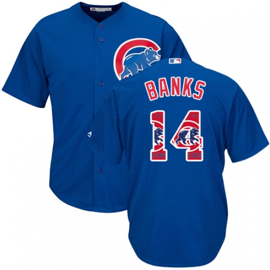 Men's Majestic Chicago Cubs #14 Ernie Banks Authentic Royal Blue Team Logo Fashion Cool Base MLB Jersey - Ujersey