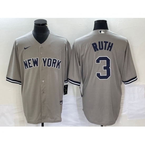 Men's Nike New York Yankees #3 Babe Ruth Grey Stitched Cool Base Nike Jersey - Ujersey