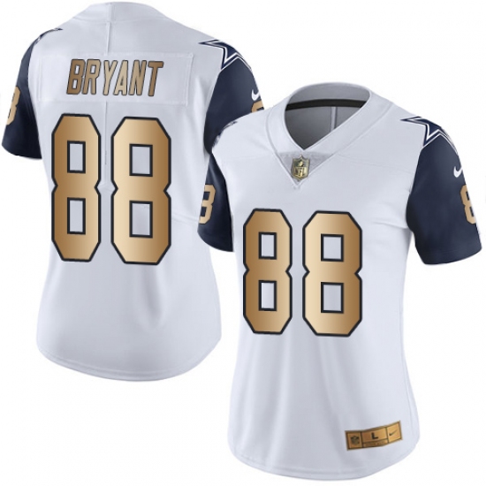 Women's Nike Dallas Cowboys #88 Dez Bryant Limited White/Gold Rush NFL Jersey - Ujersey