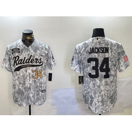 Men's Las Vegas Raiders #34 Bo Jackson 2024 Arctic Camo Salute To Service Stitched Baseball Jerseys - Ujersey