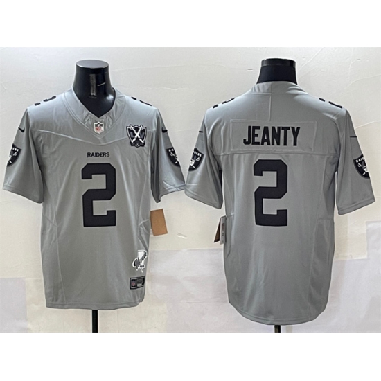 Men's Las Vegas Raiders #2 Ashton Jeanty Gray 2025 Draft F.U.S.E. With Nevada Silver Stat And 65th Anniversary Football Stitched Jersey - Ujersey
