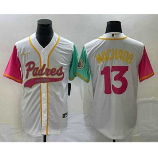 Men's San Diego Padres #13 Manny Machado White NEW 2023 City Connect Cool Base Stitched Jersey 1 - Ujersey