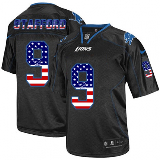 Men's Nike Detroit Lions #9 Matthew Stafford Elite Black USA Flag Fashion NFL Jersey - Ujersey