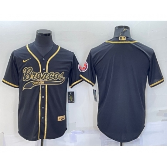 Men's Denver Broncos Blank Black Gold With Patch Cool Base Stitched Baseball Jersey - Ujersey