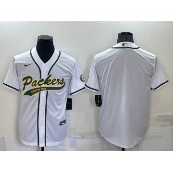 Men's Green Bay Packers Blank White Stitched MLB Cool Base Nike Baseball Jersey