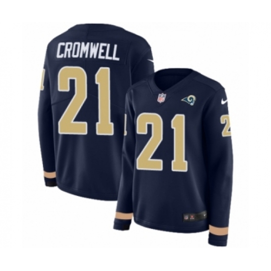 Women's Nike Los Angeles Rams #21 Nolan Cromwell Limited Navy Blue Therma Long Sleeve NFL Jersey - Ujersey