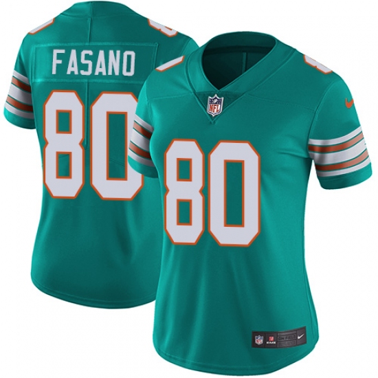 Women's Nike Miami Dolphins #80 Anthony Fasano Elite Aqua Green Alternate NFL Jersey - Ujersey