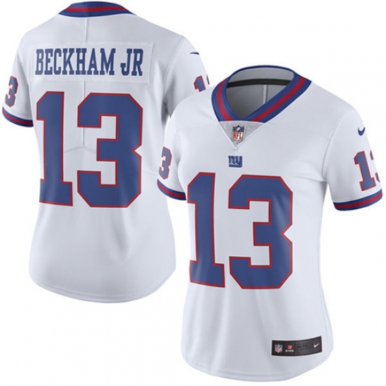 Women's Nike New York Giants #13 Odell Beckham Jr Limited White Rush Vapor Untouchable NFL Jersey - Ujersey