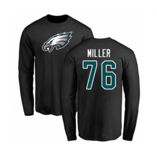 Philadelphia Eagles #76 Shareef Miller Black Name & Number Logo Long Sleeve T-Shirt - Ujersey