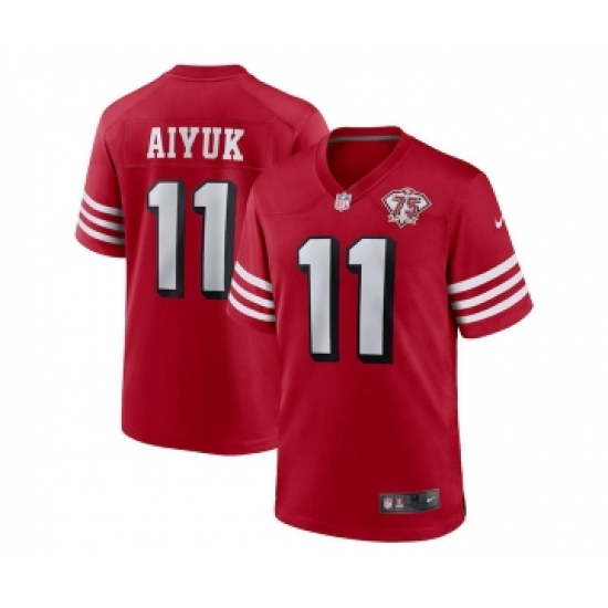Men's Nike San Francisco 49ers #11 Brandon Aiyuk 2021 Scarlet 75th Anniversary Alternate Football Stitched Game Jersey - Ujersey