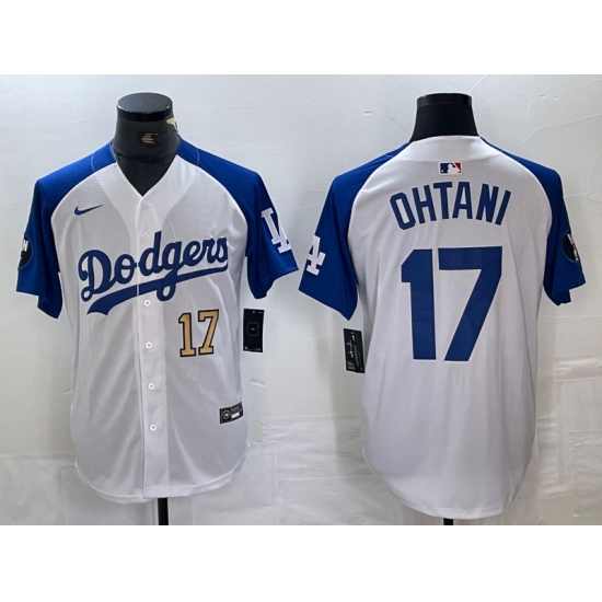 Men's Los Angeles Dodgers #17 Shohei Ohtani Number White Blue Fashion Stitched Cool Base Limited Jersey - Ujersey