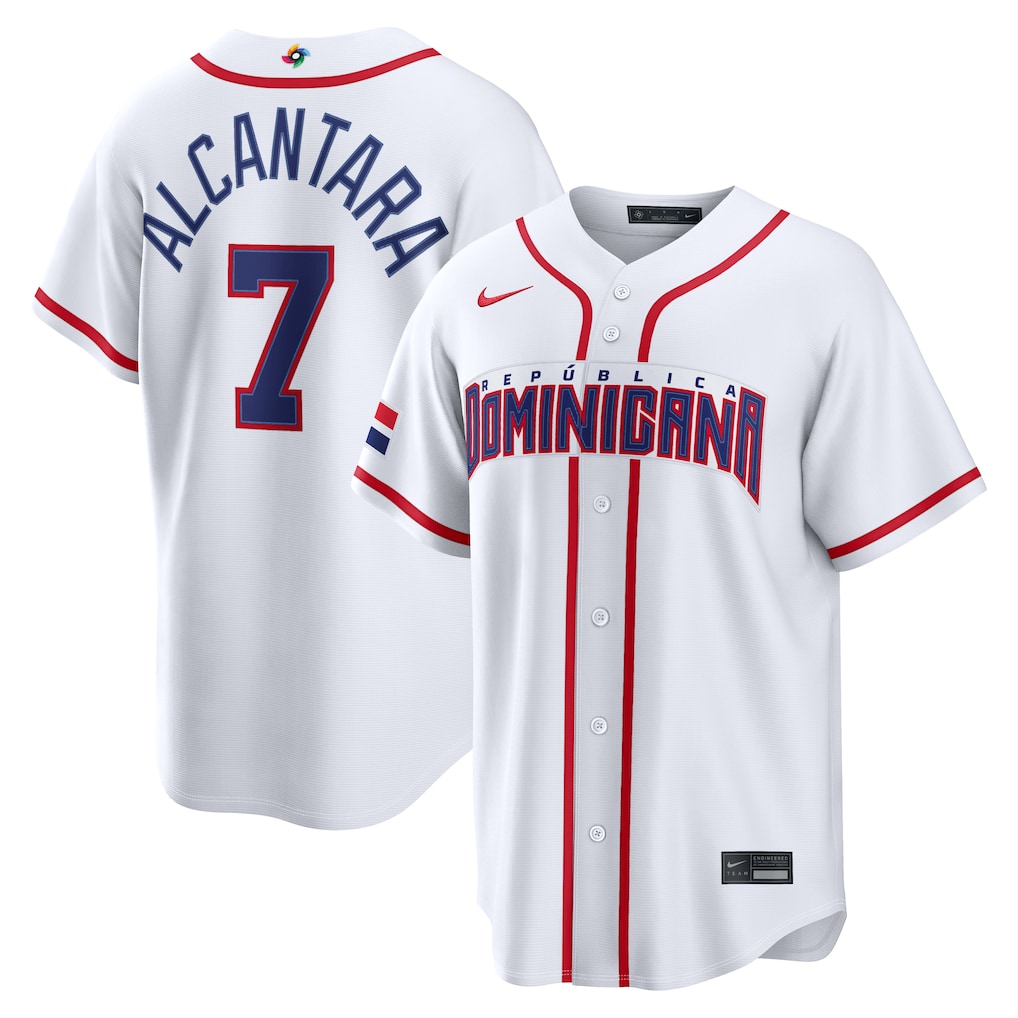 Men's Dominican Republic Baseball Sandy Alcantara Nike White 2026 World Baseball Classic Home Stadium Jersey - ujerseystore