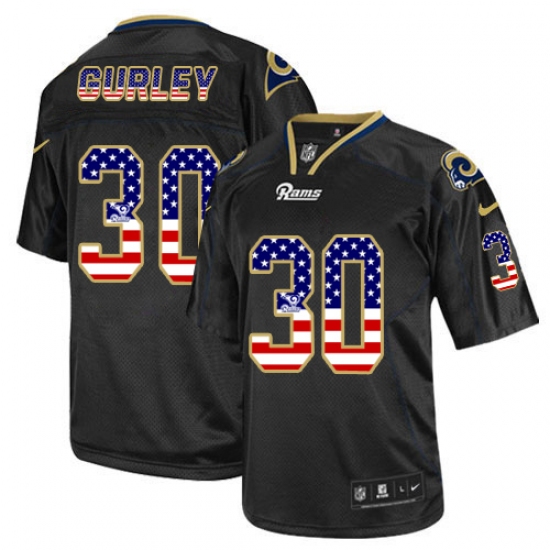 Men's Nike Los Angeles Rams #30 Todd Gurley Elite Black USA Flag Fashion NFL Jersey - Ujersey