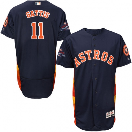 Men's Majestic Houston Astros #11 Evan Gattis Authentic Navy Blue Alternate 2017 World Series Champions Flex Base MLB Jersey - Ujersey