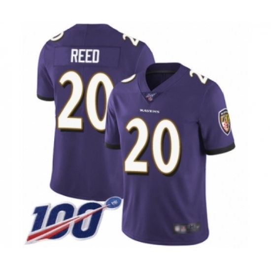 Men's Baltimore Ravens #20 Ed Reed Purple Team Color Vapor Untouchable Limited Player 100th Season Football Jersey - Ujersey