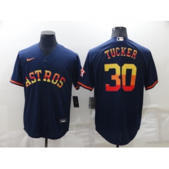 Men's Houston Astros #30 Kyle Tucker Navy Blue Rainbow Stitched MLB Cool Base Nike Jersey - Ujersey