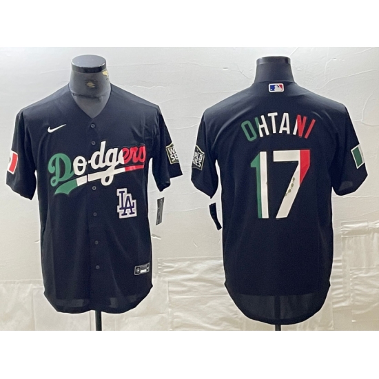 Men's Los Angeles Dodgers #17 Shohei Ohtani Mexico Black Cool Base Stitched Baseball Jersey - Ujersey