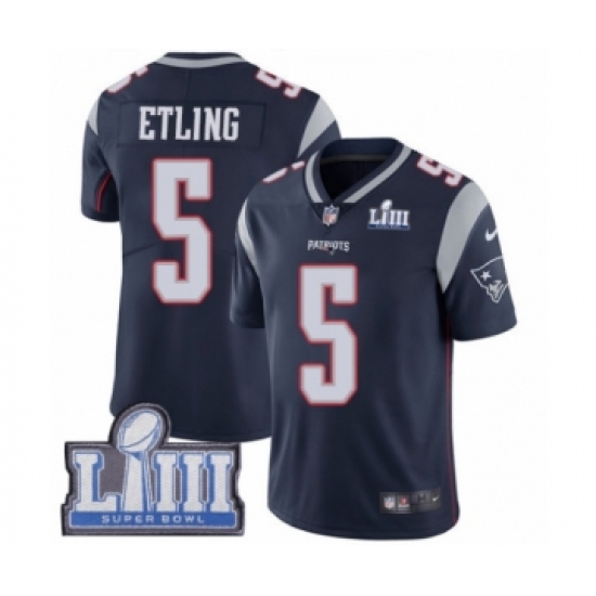 Youth Nike New England Patriots #5 Danny Etling Navy Blue Team Color Vapor Untouchable Limited Player Super Bowl LIII Bound NFL Jersey - Ujersey