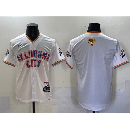 Men's Oklahoma City Thunder Blank White 2025 Finals Vapor Stitched Baseball Jersey - Ujersey
