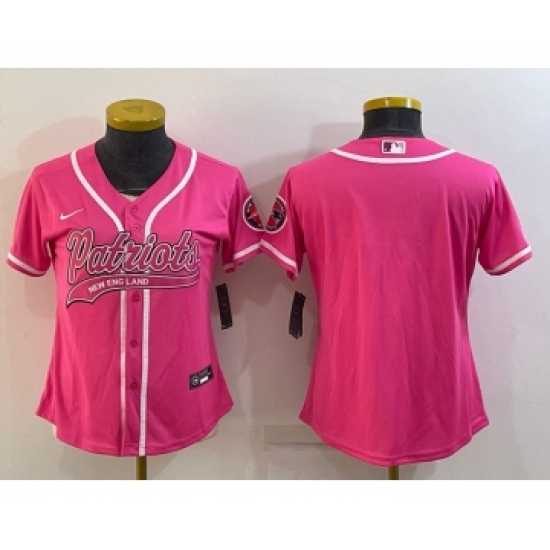 Women's New England Patriots Blank Pink With Patch Cool Base Stitched Baseball Jersey - Ujersey