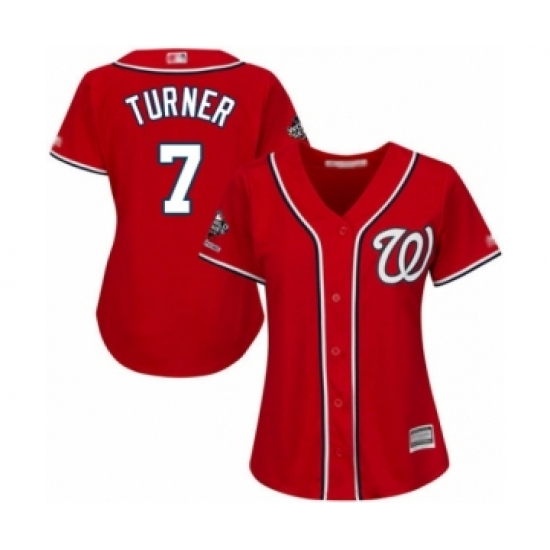 Women's Washington Nationals #7 Trea Turner Authentic Red Alternate 1 Cool Base 2019 World Series Champions Baseball Jersey - Ujersey