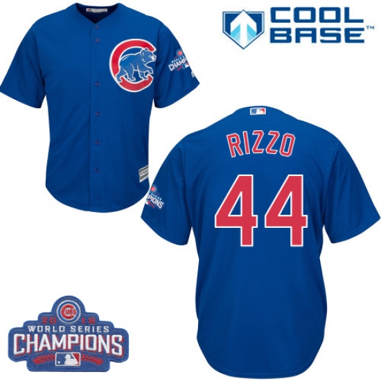 Youth Majestic Chicago Cubs #44 Anthony Rizzo Authentic Royal Blue Alternate 2016 World Series Champions Cool Base MLB Jersey - Ujersey