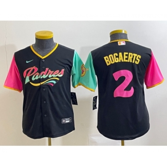 Youth San Diego Padres #2 Xander Bogaerts Black NEW 2023 City Connect Cool Base Stitched Jersey