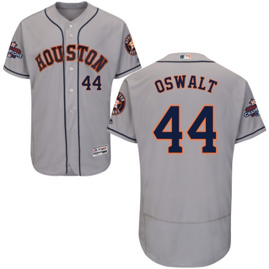Men's Majestic Houston Astros #44 Roy Oswalt Authentic Grey Road 2017 World Series Champions Flex Base MLB Jersey