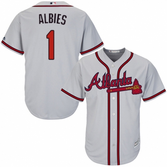 Men's Majestic Atlanta Braves #1 Ozzie Albies Replica Grey Road Cool Base MLB Jersey - Ujersey