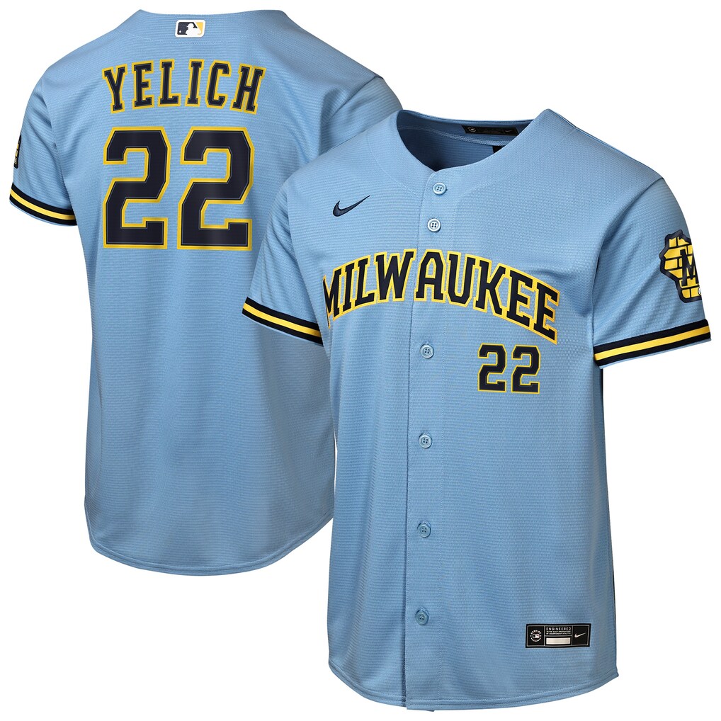 Youth Milwaukee Brewers Christian Yelich Nike Powder Blue Road Stadium Jersey - Ujersey