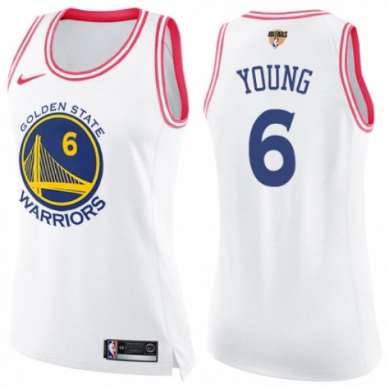 Women's Nike Golden State Warriors #6 Nick Young Swingman White/Pink Fashion 2018 NBA Finals Bound NBA Jersey - Ujersey