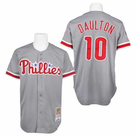 Men's Mitchell and Ness Philadelphia Phillies #10 Darren Daulton Authentic Grey Throwback MLB Jersey - Ujersey