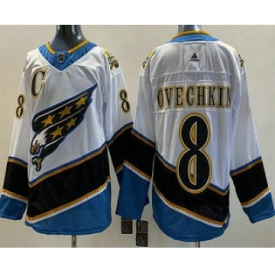 Men's Washington Capitals #8 Alex Ovechkin White 2021 Reverse Retro Authentic Jersey - Ujersey