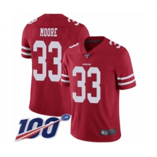Youth San Francisco 49ers #33 Tarvarius Moore Red Team Color Vapor Untouchable Limited Player 100th Season Football Jersey - Ujersey