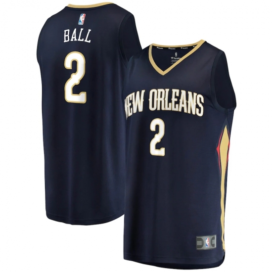 Men's New Orleans Pelicans #2 Lonzo Ball Fanatics Branded Navy 2020-21 Fast Break Player Jersey - Ujersey