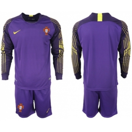Portugal Blank Purple Goalkeeper Long Sleeves Soccer Country Jersey