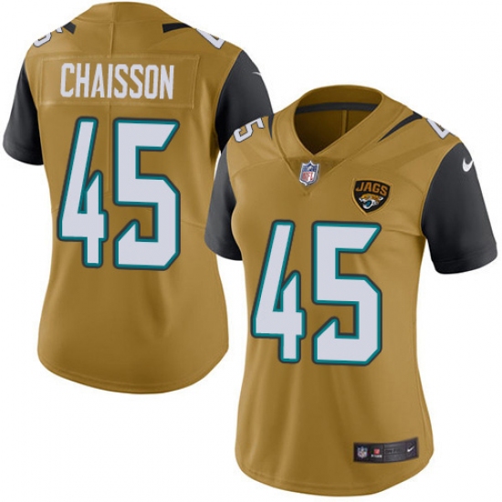 Women's Jacksonville Jaguars #45 K'Lavon Chaisson Gold Stitched NFL Limited Rush Jersey - Ujersey