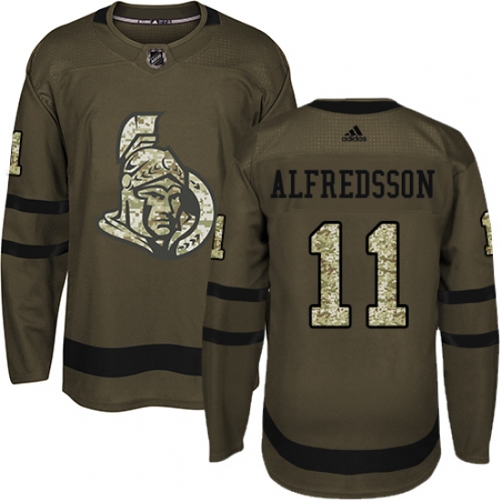 Men's Adidas Ottawa Senators #11 Daniel Alfredsson Premier Green Salute to Service NHL Jersey - Ujersey
