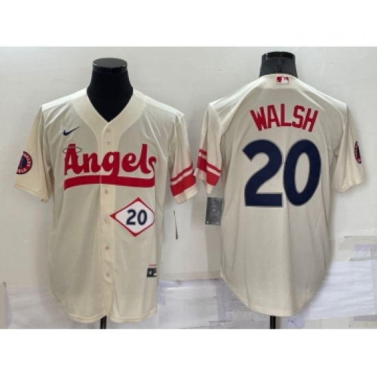 Men's Los Angeles Angels #20 Jared Walsh Number Cream 2022 City Connect Cool Base Stitched Jersey - Ujersey