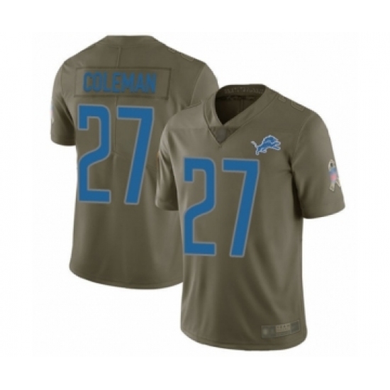 Men's Detroit Lions #27 Justin Coleman Limited Olive 2017 Salute to Service Football Jersey - Ujersey