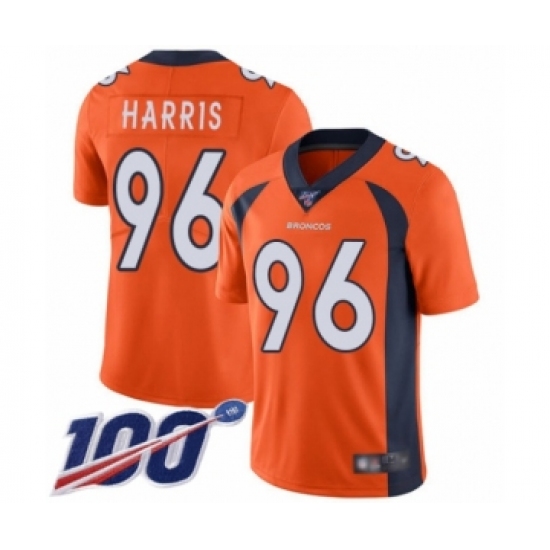 Youth Denver Broncos #96 Shelby Harris Orange Team Color Vapor Untouchable Limited Player 100th Season Football Jersey - Ujersey