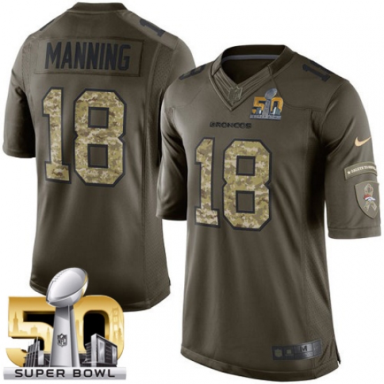 Men's Nike Denver Broncos #18 Peyton Manning Elite Green Salute to Service Super Bowl 50 Bound NFL Jersey - Ujersey