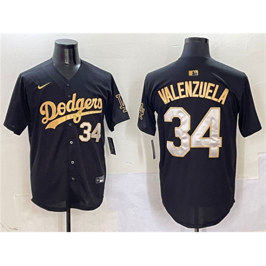 Men's Los Angeles Dodgers #34 Fernando Valenzuela Black Gold Limited Stitched Baseball Jersey - Ujersey