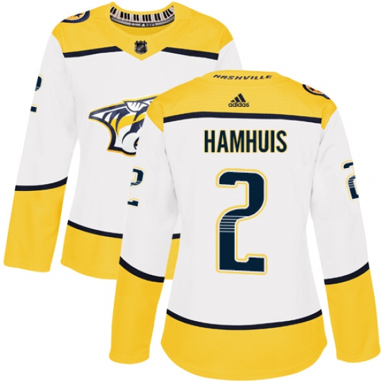Women's Adidas Nashville Predators #2 Dan Hamhuis Authentic White Away NHL Jersey - Ujersey