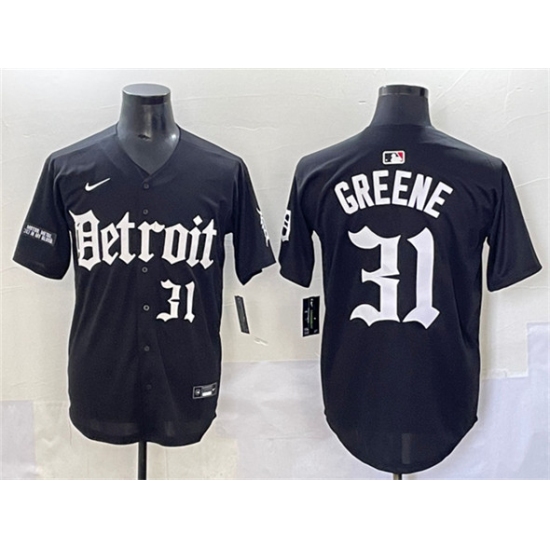Men's Detroit Tigers #31 Riley Greene Black 'Motor Gothic Edition' Vapor Premier Limited Stitched Baseball Jersey - Ujersey