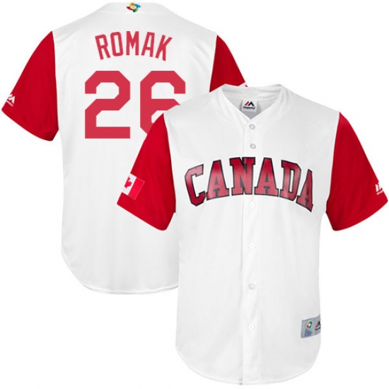 Men's Canada Baseball Majestic #26 Jamie Romak White 2017 World Baseball Classic Replica Team Jersey