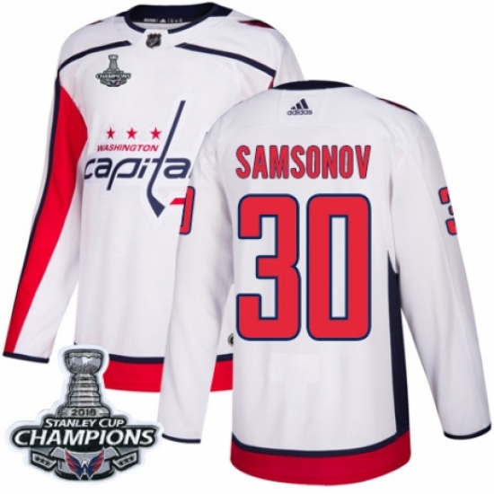 Men's Adidas Washington Capitals #30 Ilya Samsonov Authentic White Away 2018 Stanley Cup Final Champions NHL Jersey - Ujersey
