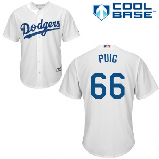 Youth Majestic Los Angeles Dodgers #66 Yasiel Puig Authentic White Home Cool Base MLB Jersey - Ujersey