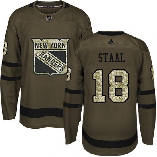 Men's Adidas New York Rangers #18 Marc Staal Premier Green Salute to Service NHL Jersey - Ujersey