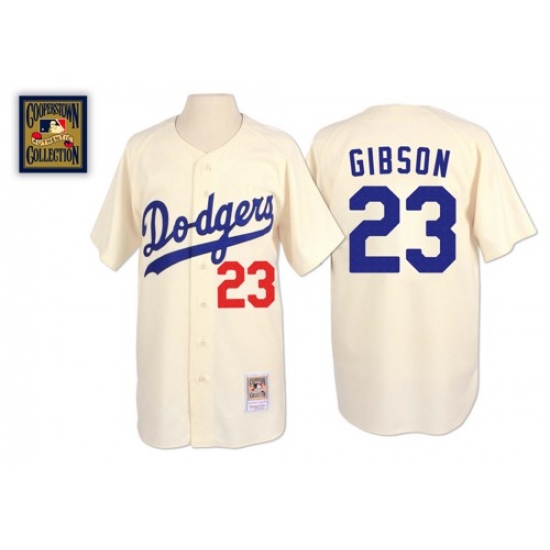 Men's Mitchell and Ness Los Angeles Dodgers #23 Kirk Gibson Authentic Cream Throwback MLB Jersey - Ujersey